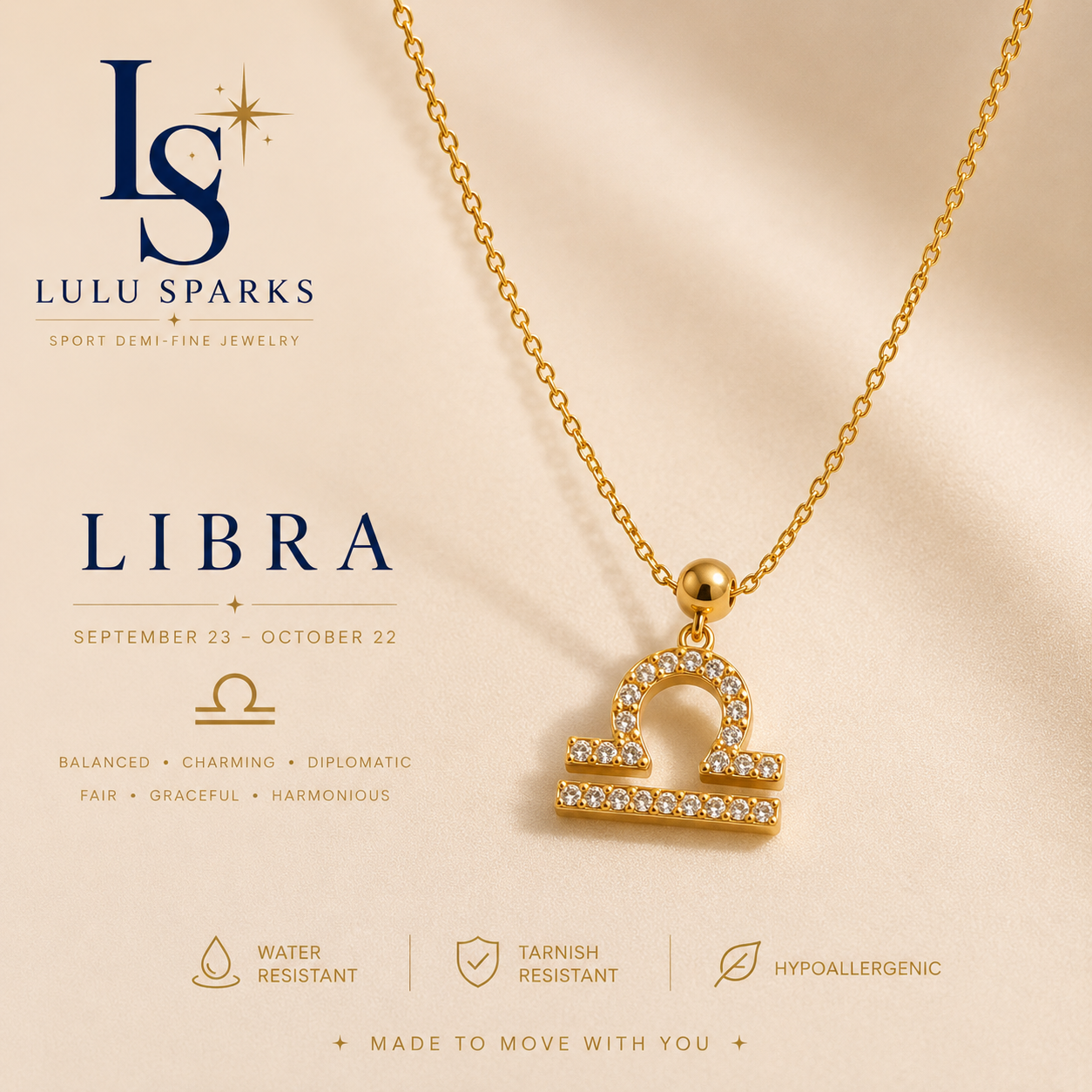 Lulu Sparks Zodiac Sign Minimalist Pendant Chain Necklace 18K PVD Gold Jewelry (No Jewelry Box Included)