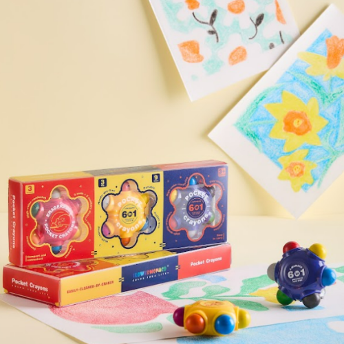 Flower Monaco Pocket Crayons 6-in-1 | 3 Pack Set