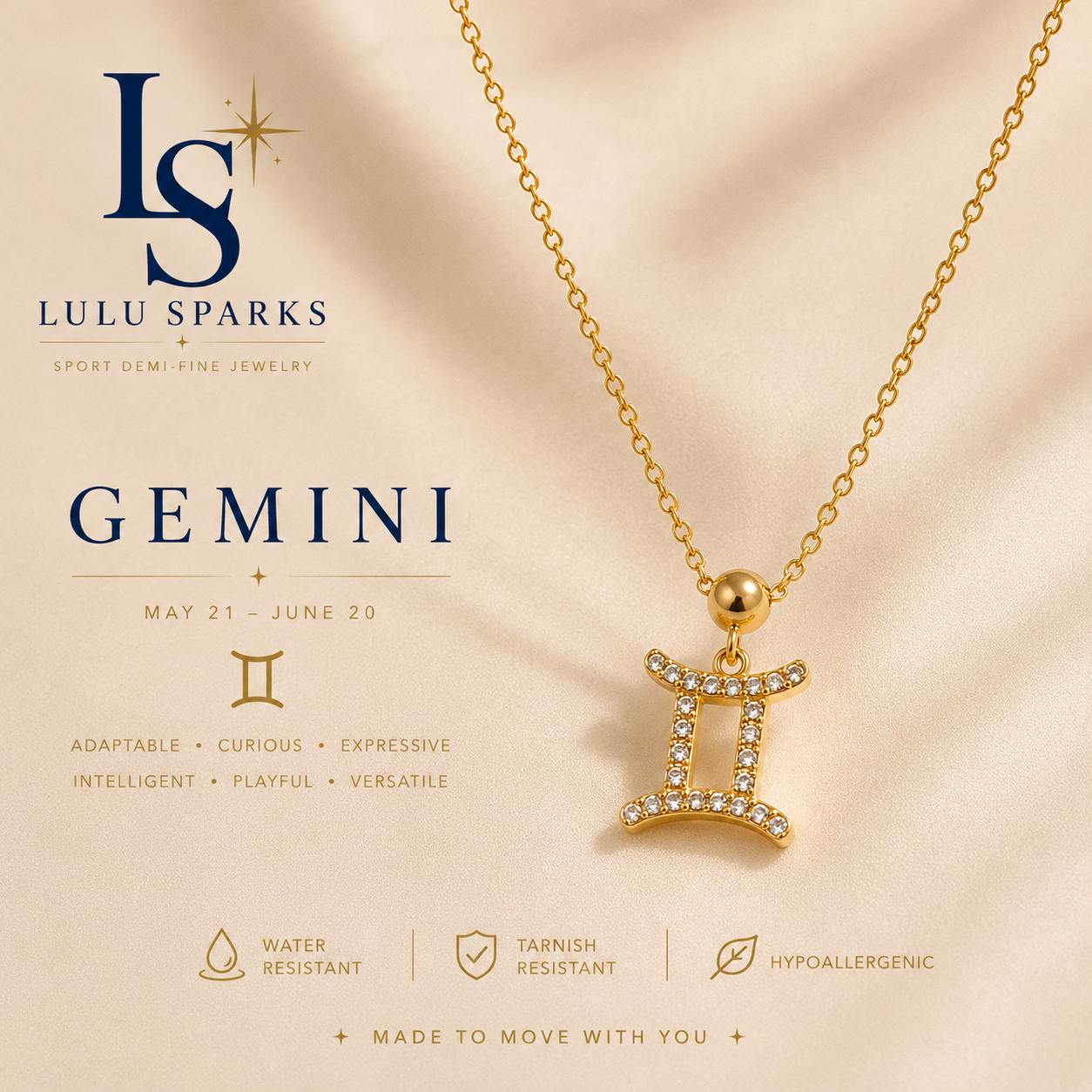 Lulu Sparks Zodiac Sign Minimalist Pendant Chain Necklace 18K PVD Gold Jewelry (No Jewelry Box Included)