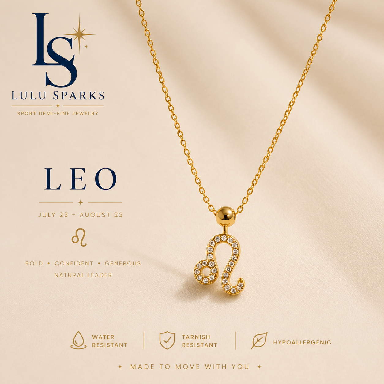 Lulu Sparks Zodiac Sign Minimalist Pendant Chain Necklace 18K PVD Gold Jewelry (No Jewelry Box Included)