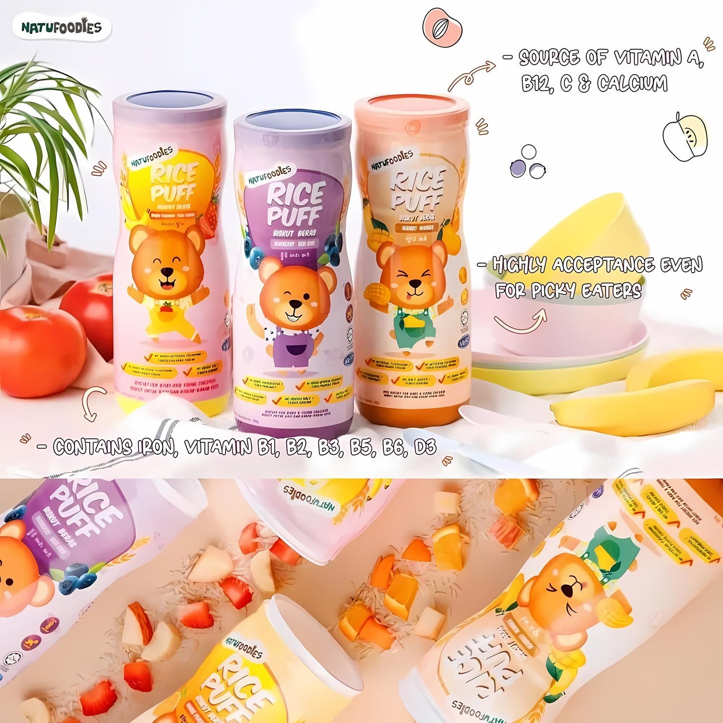 BUNDLE OF 3 Natufoodies Rice Puff Snack Suitable for Baby 8 Months Up