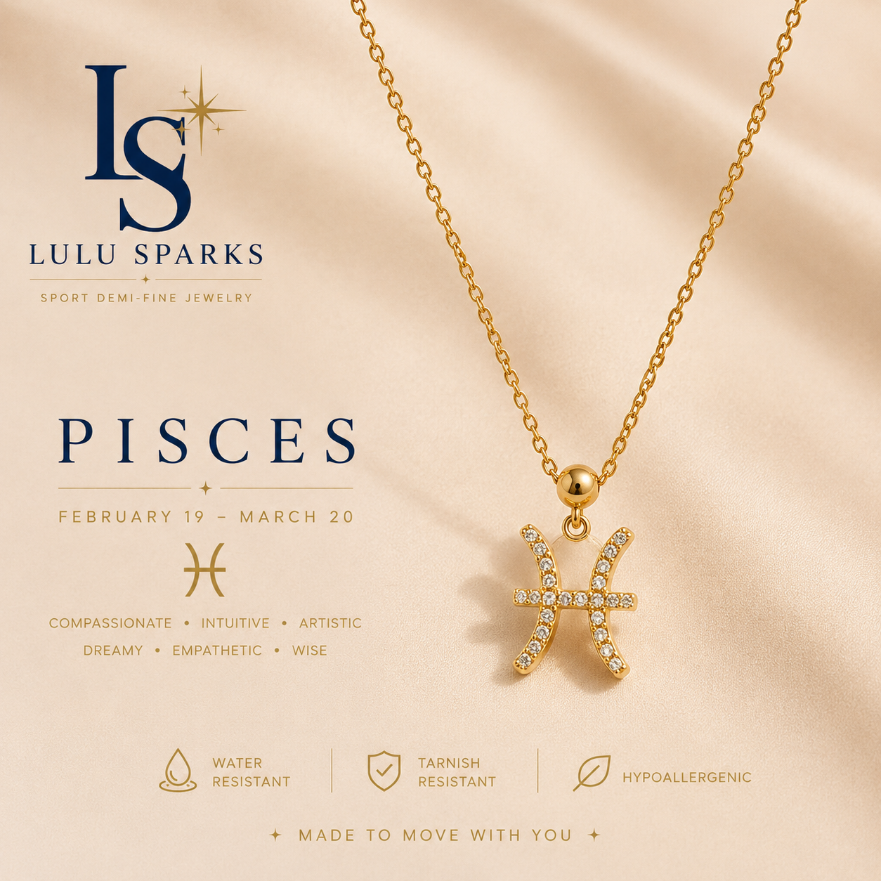 Lulu Sparks Zodiac Sign Minimalist Pendant Chain Necklace 18K PVD Gold Jewelry (No Jewelry Box Included)