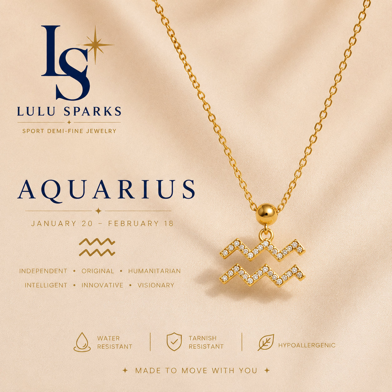 Lulu Sparks Zodiac Sign Minimalist Pendant Chain Necklace 18K PVD Gold Jewelry (No Jewelry Box Included)