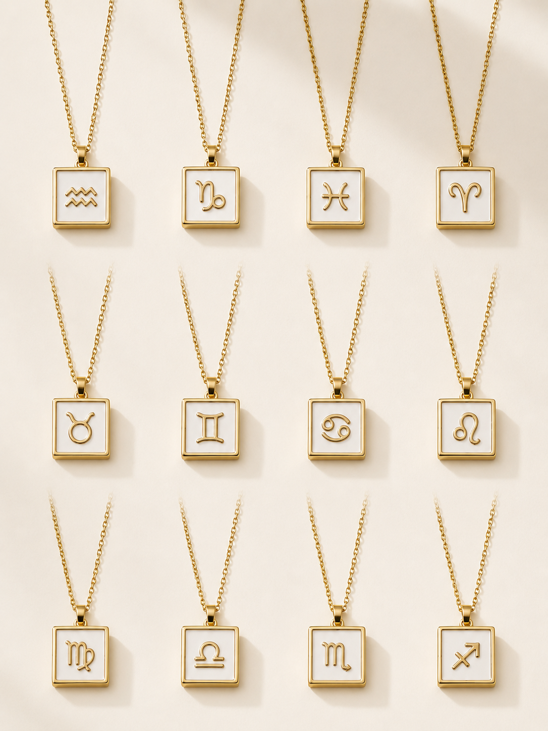 Lulu Sparks Zodiac Sign Square Pendant Chain Necklace 18K PVD Gold Jewelry (No Jewelry Box Included)