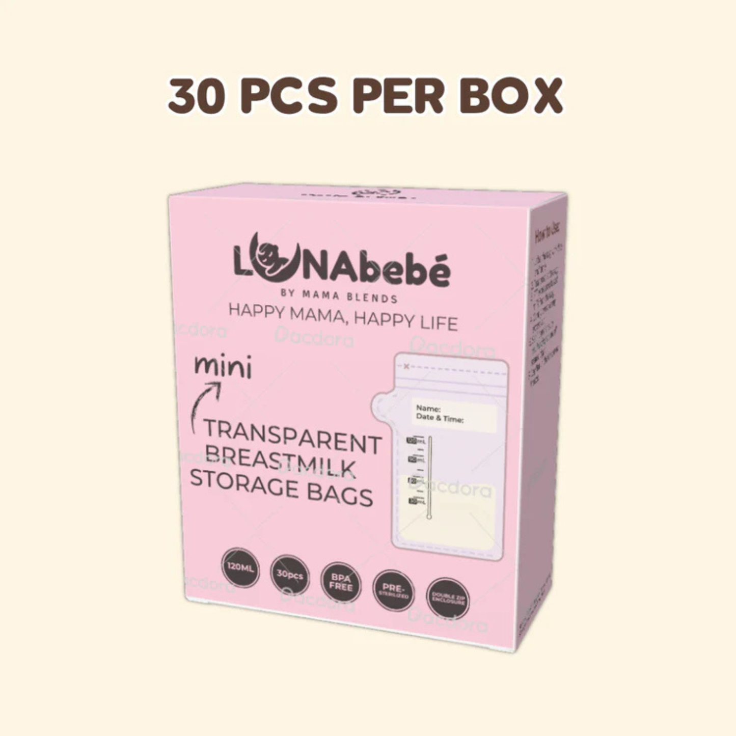 Lunabebe Transparent Breastmilk Storage Bags 120 ML - 30s