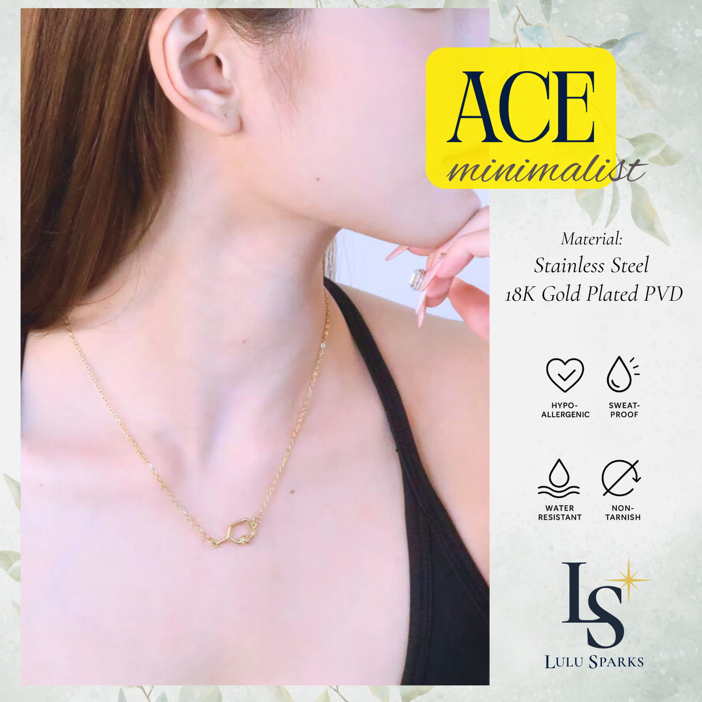 Pickle Sparkle Ace Necklace Pickleball Series 18K PVD Gold