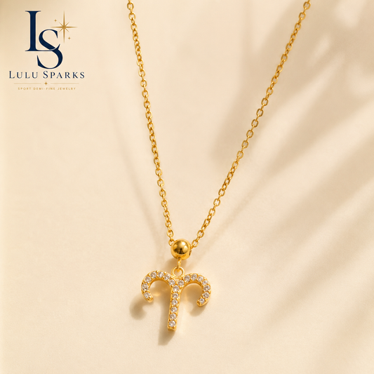 Lulu Sparks Zodiac Sign Minimalist Pendant Chain Necklace 18K PVD Gold Jewelry (No Jewelry Box Included)