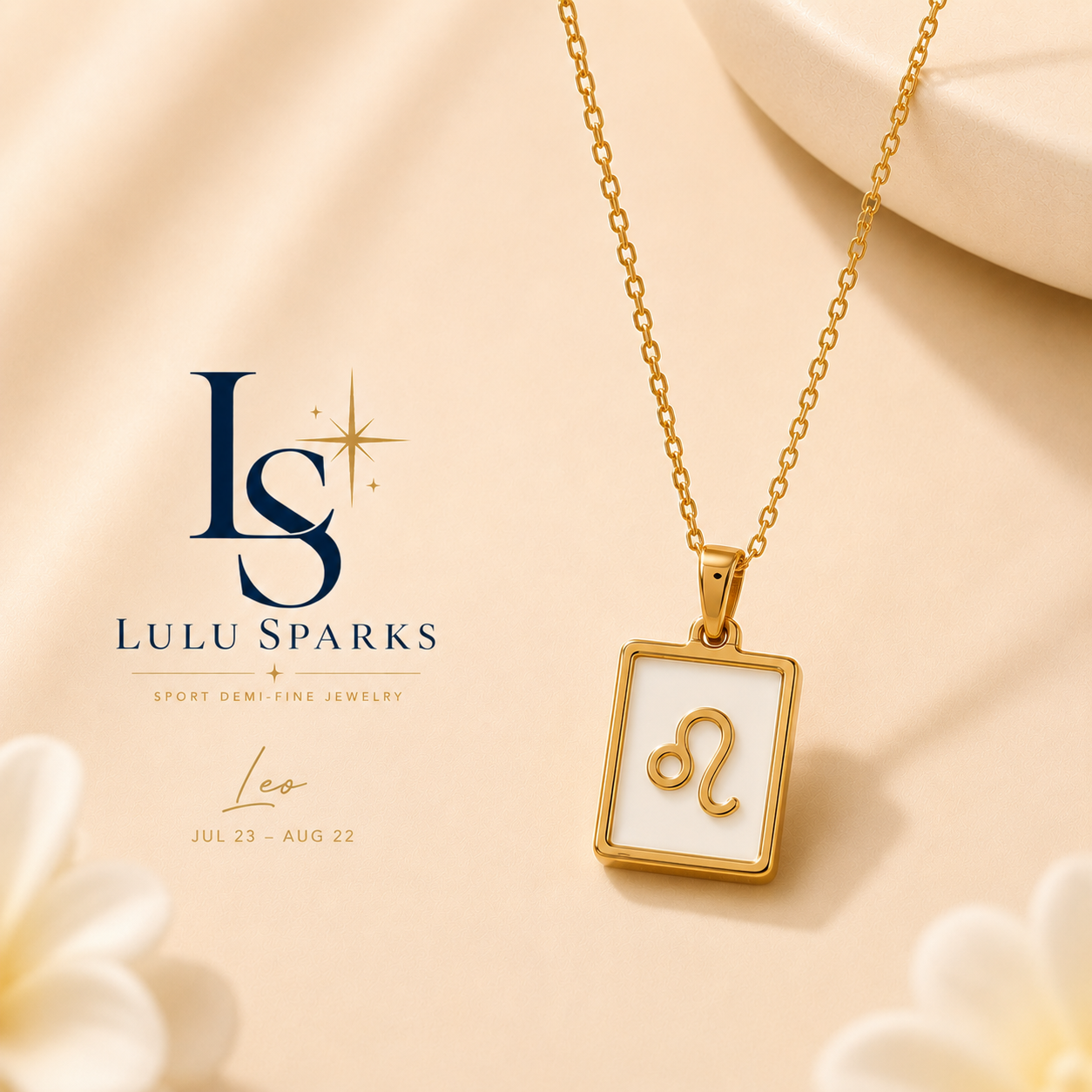 Lulu Sparks Zodiac Sign Square Pendant Chain Necklace 18K PVD Gold Jewelry (No Jewelry Box Included)