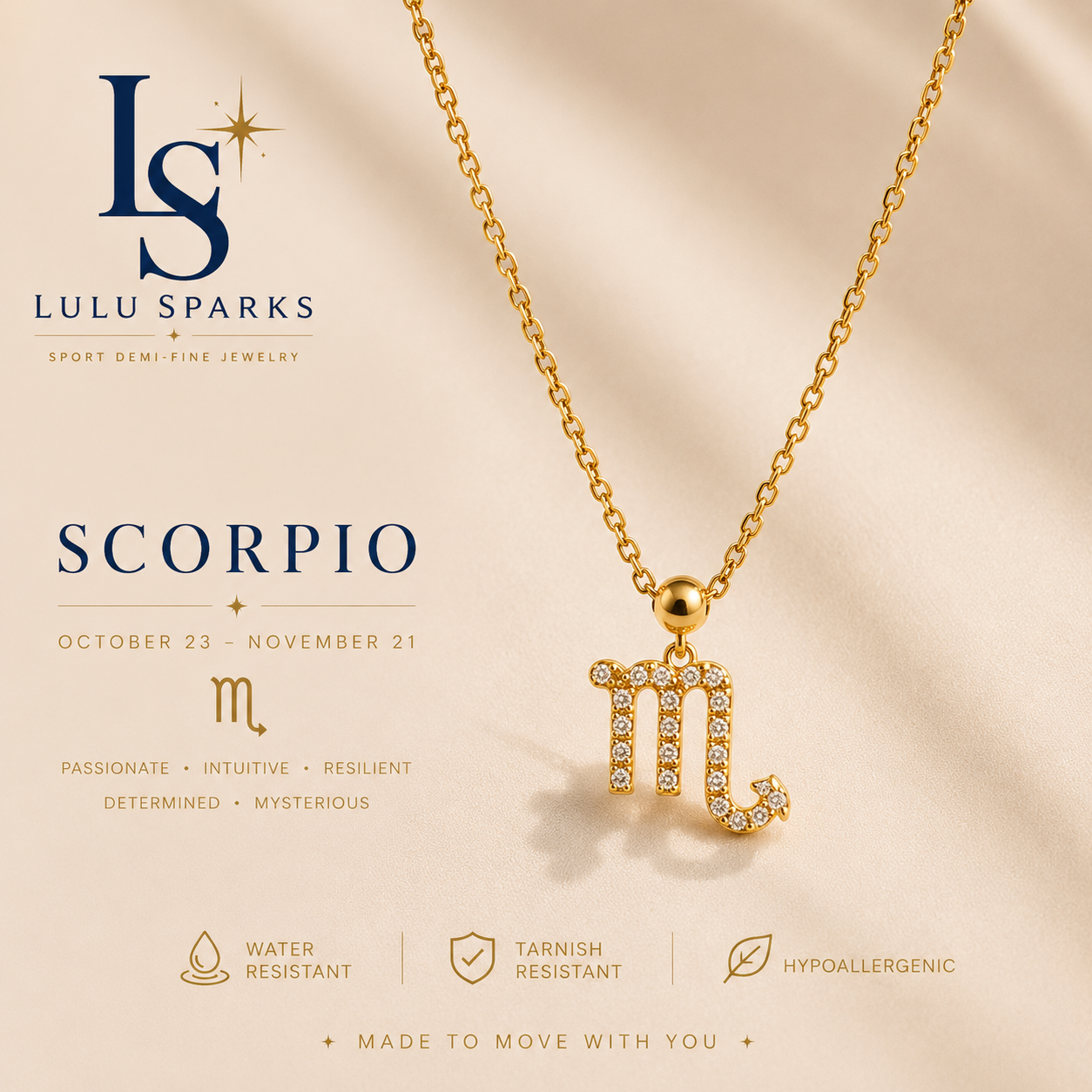 Lulu Sparks Zodiac Sign Minimalist Pendant Chain Necklace 18K PVD Gold Jewelry (No Jewelry Box Included)
