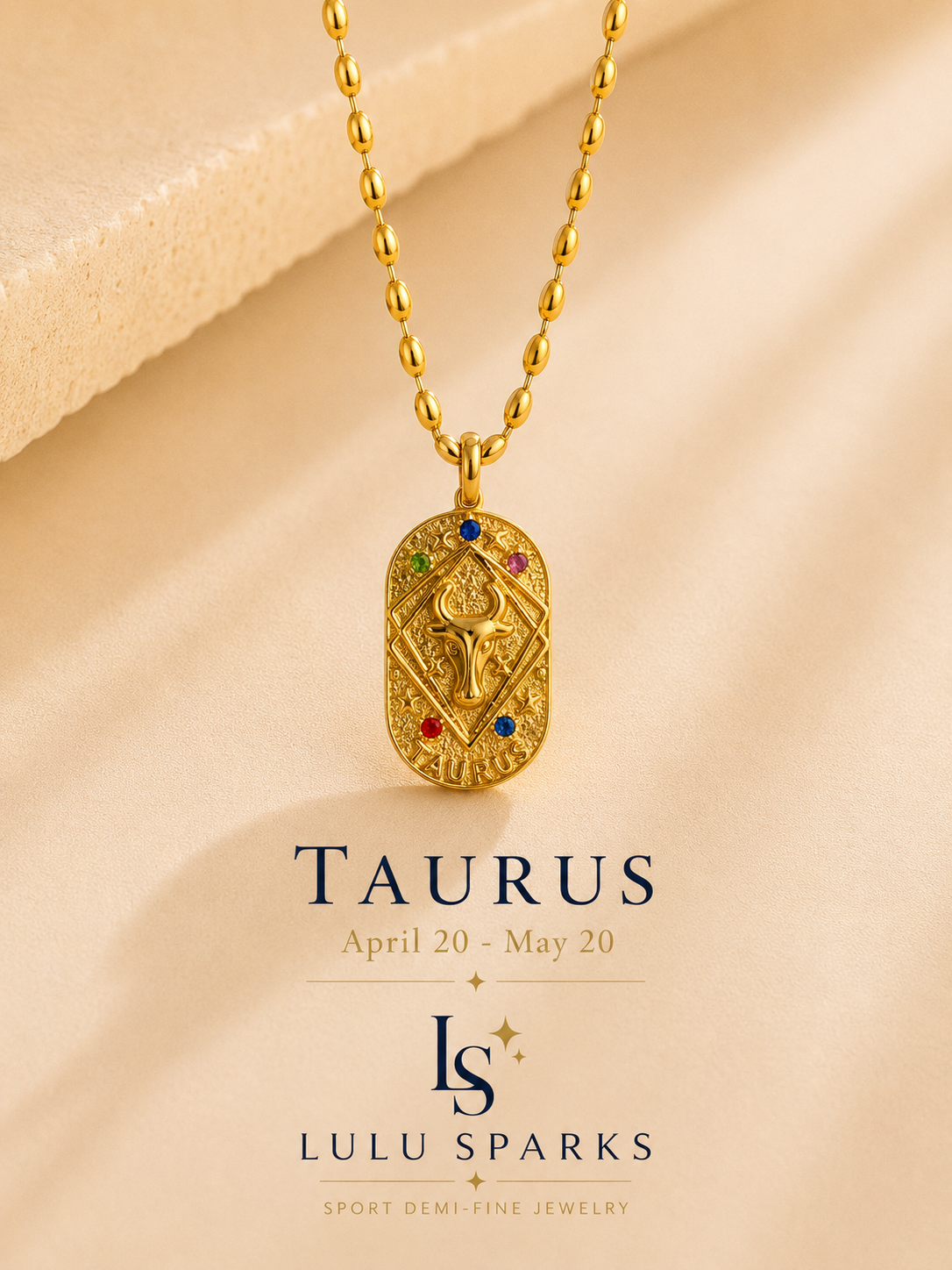 Lulu Sparks Zodiac Sign Multicolor Pendant Chain Necklace 18K PVD Gold Jewelry (No Jewelry Box Included)