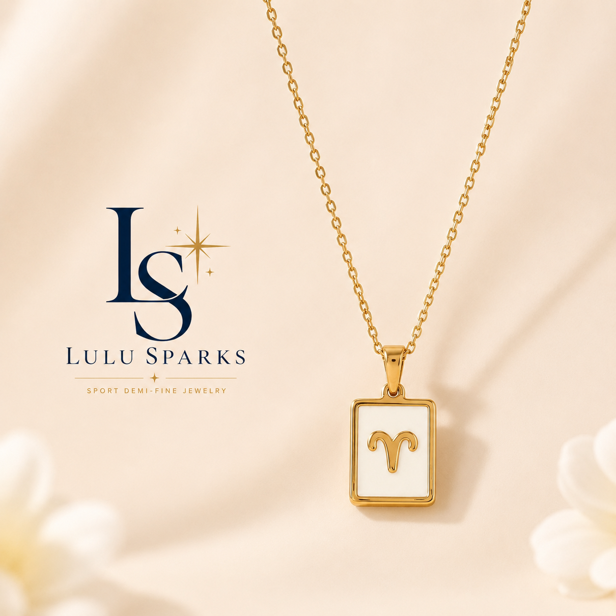 Lulu Sparks Zodiac Sign Square Pendant Chain Necklace 18K PVD Gold Jewelry (No Jewelry Box Included)