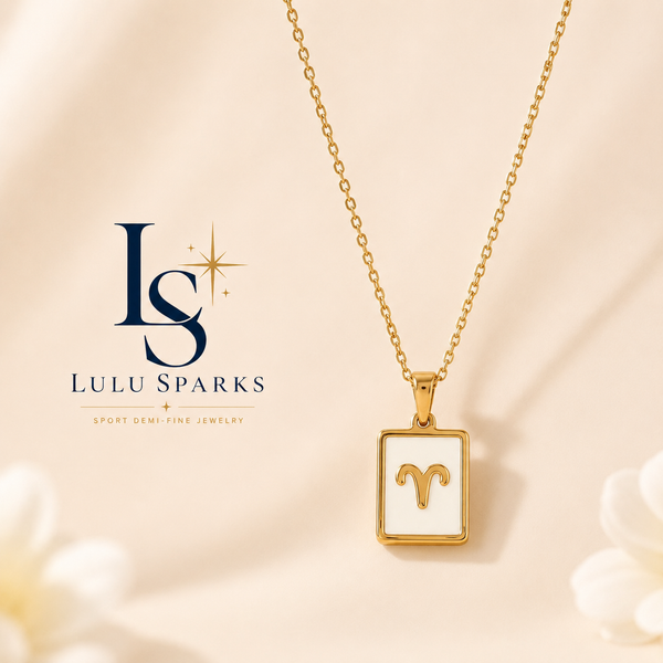 Lulu Sparks Zodiac Sign Square Pendant Chain Necklace 18K PVD Gold Jewelry (No Jewelry Box Included)