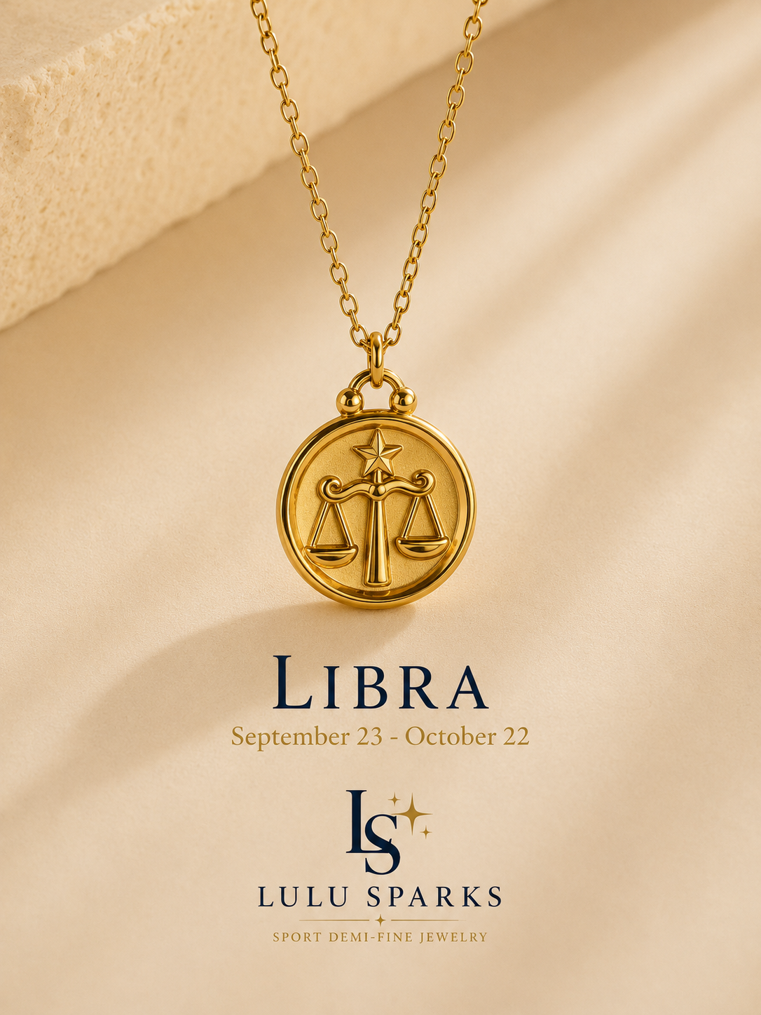 Lulu Sparks Zodiac Sign Round Pendant Chain Necklace 18K PVD Gold Jewelry (No Jewelry Box Included)