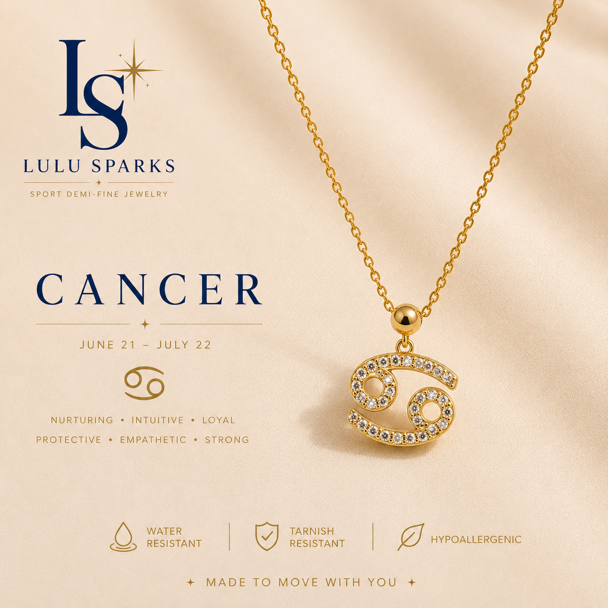 Lulu Sparks Zodiac Sign Minimalist Pendant Chain Necklace 18K PVD Gold Jewelry (No Jewelry Box Included)