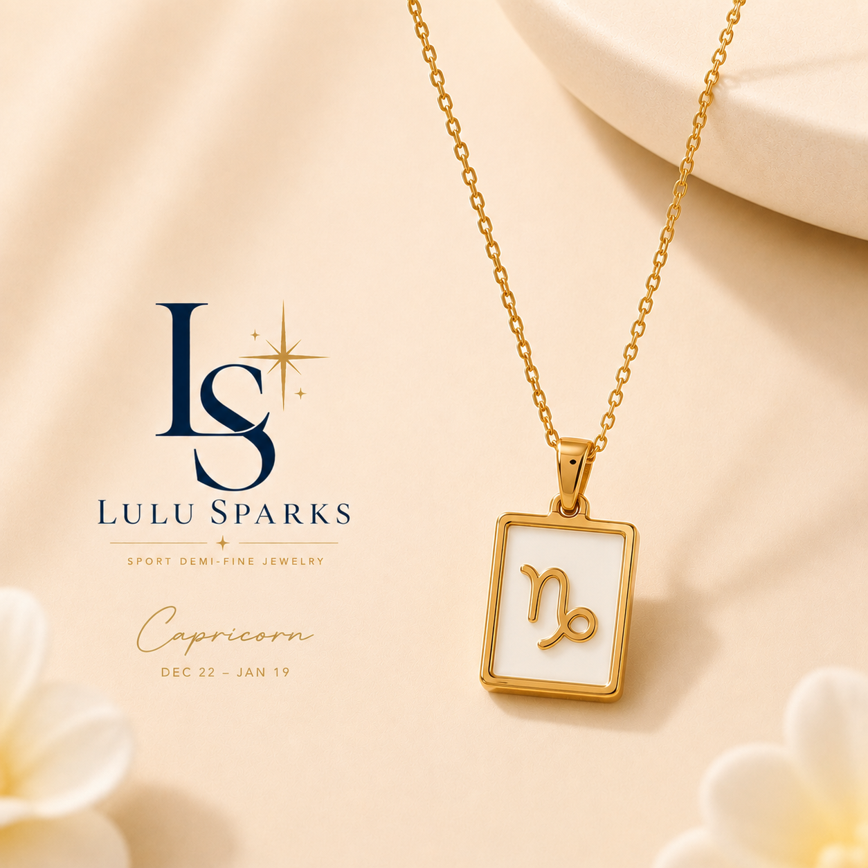 Lulu Sparks Zodiac Sign Square Pendant Chain Necklace 18K PVD Gold Jewelry (No Jewelry Box Included)