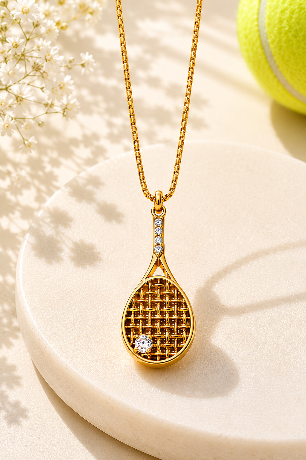 TENNIS SET | Lulu Sparks Tennis Racket Necklace & Bracelet 18K PVD Gold Hypoallergenic Water/Sweat/Tarnish Resistant Jewelry
