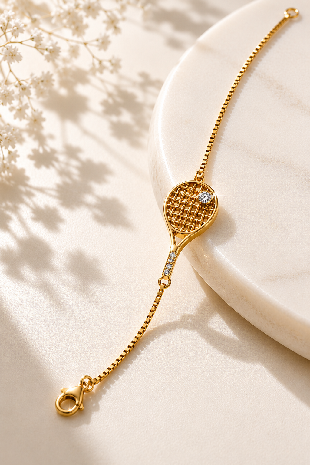 TENNIS SET | Lulu Sparks Tennis Racket Necklace & Bracelet 18K PVD Gold Hypoallergenic Water/Sweat/Tarnish Resistant Jewelry