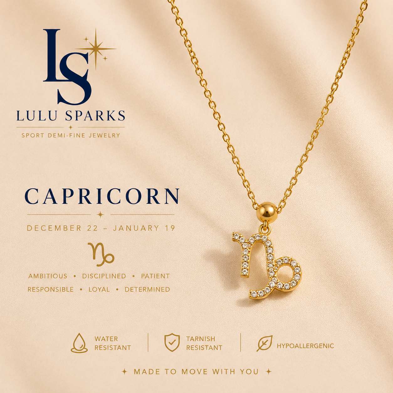 Lulu Sparks Zodiac Sign Minimalist Pendant Chain Necklace 18K PVD Gold Jewelry (No Jewelry Box Included)