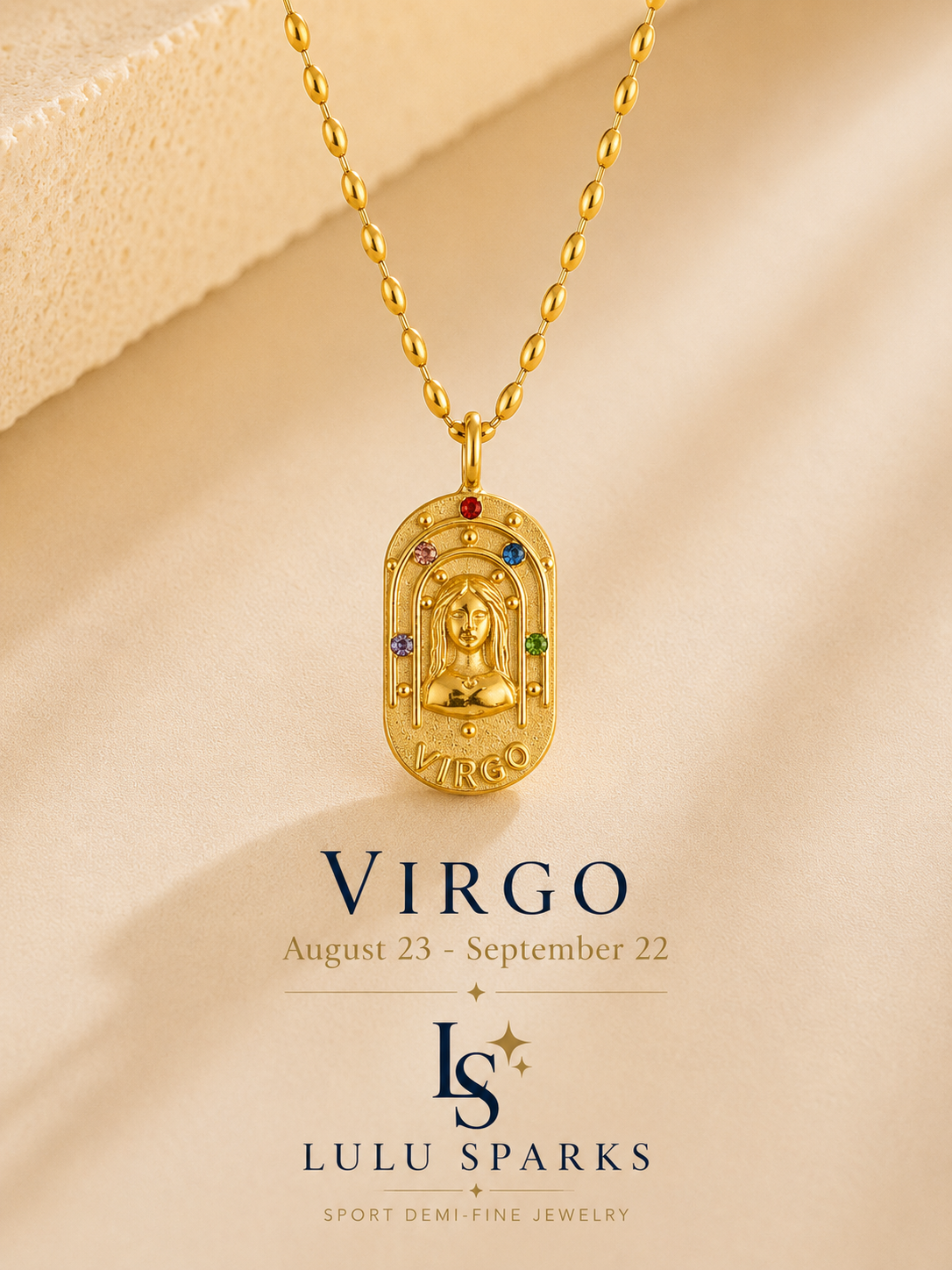 Lulu Sparks Zodiac Sign Multicolor Pendant Chain Necklace 18K PVD Gold Jewelry (No Jewelry Box Included)