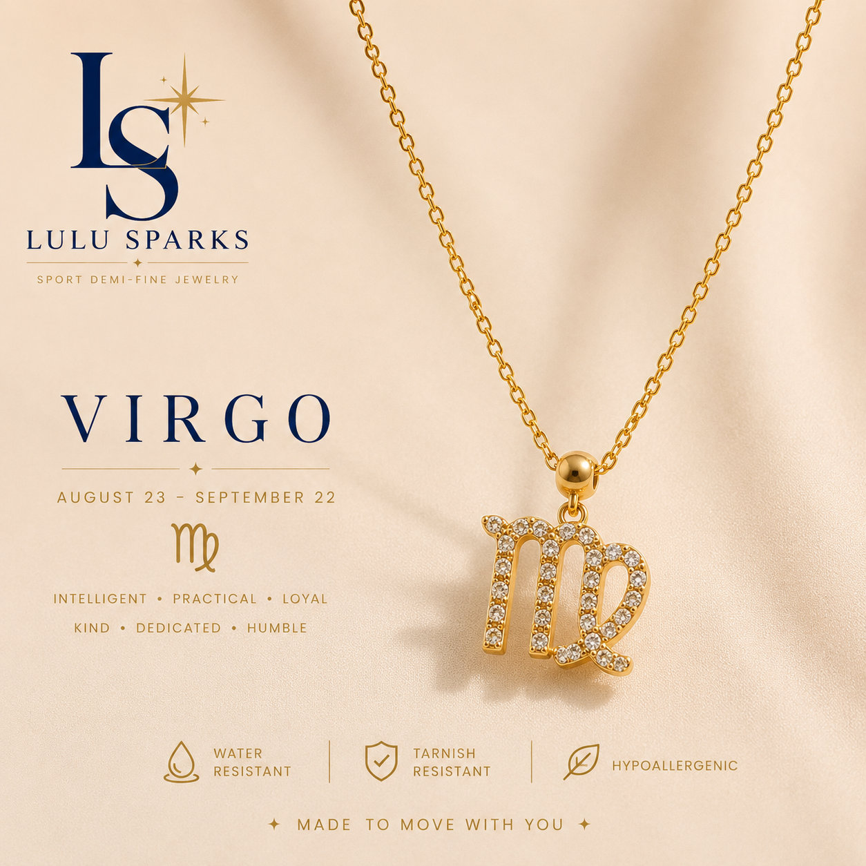 Lulu Sparks Zodiac Sign Minimalist Pendant Chain Necklace 18K PVD Gold Jewelry (No Jewelry Box Included)