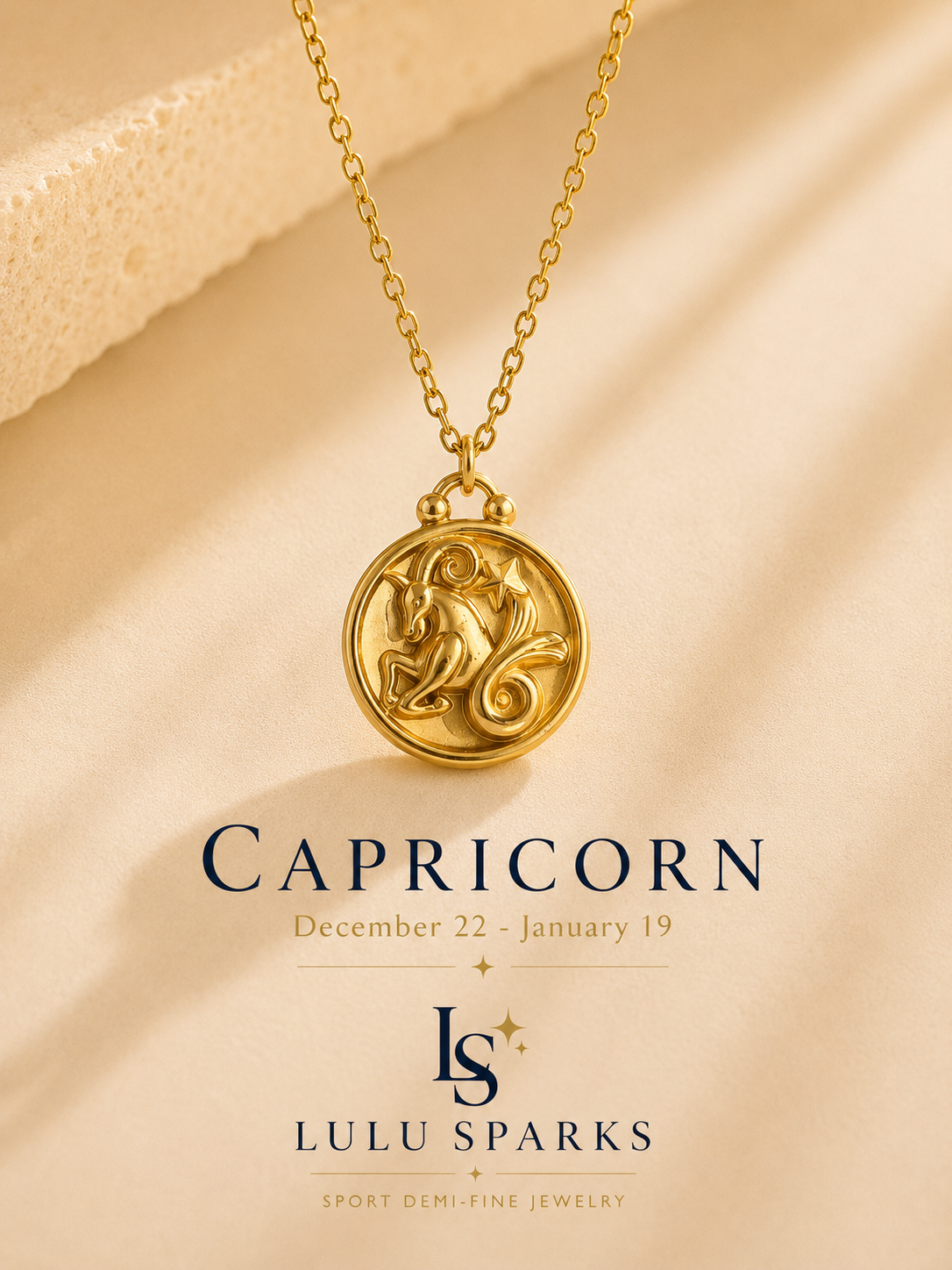Lulu Sparks Zodiac Sign Round Pendant Chain Necklace 18K PVD Gold Jewelry (No Jewelry Box Included)