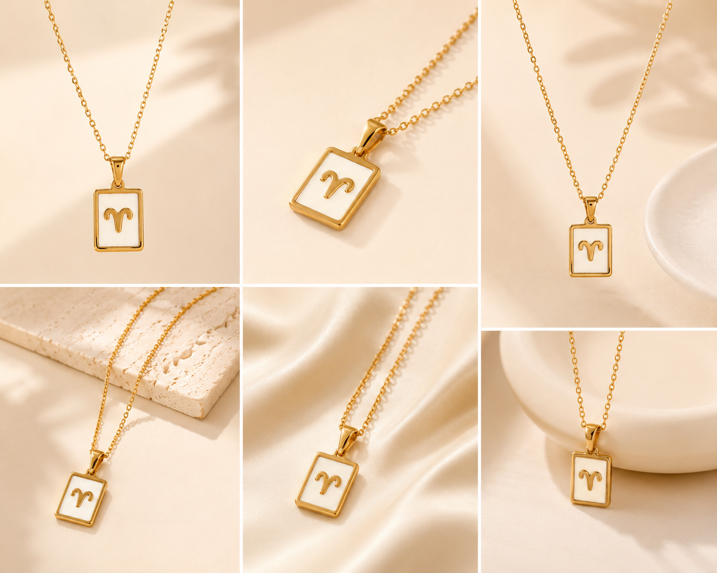 Lulu Sparks Zodiac Sign Square Pendant Chain Necklace 18K PVD Gold Jewelry (No Jewelry Box Included)