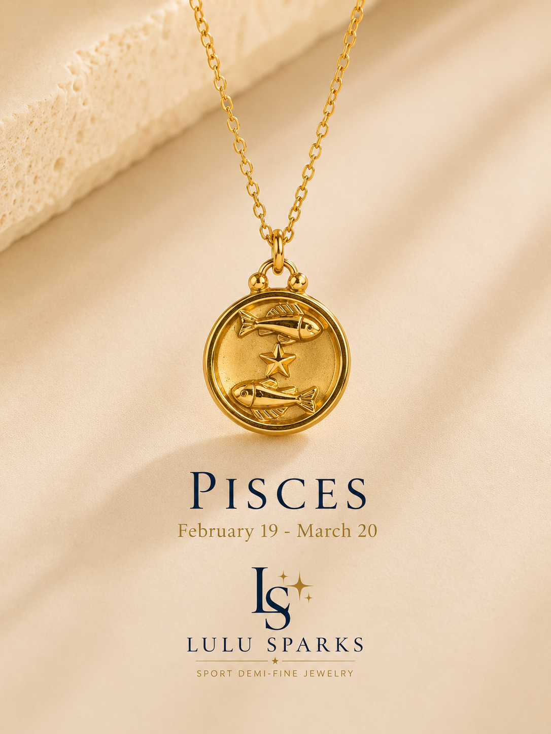 Lulu Sparks Zodiac Sign Round Pendant Chain Necklace 18K PVD Gold Jewelry (No Jewelry Box Included)