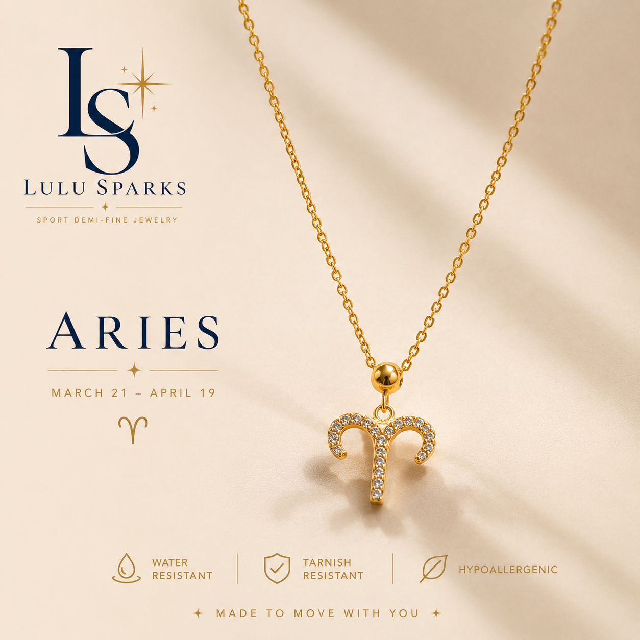 Lulu Sparks Zodiac Sign Minimalist Pendant Chain Necklace 18K PVD Gold Jewelry (No Jewelry Box Included)