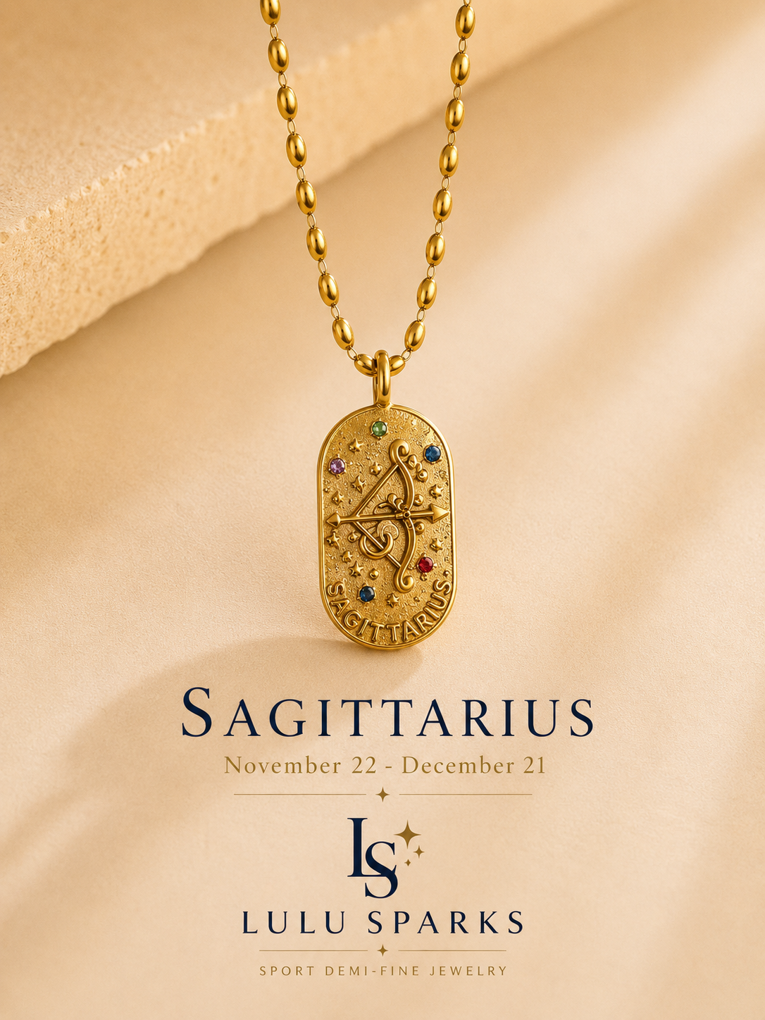 Lulu Sparks Zodiac Sign Multicolor Pendant Chain Necklace 18K PVD Gold Jewelry (No Jewelry Box Included)