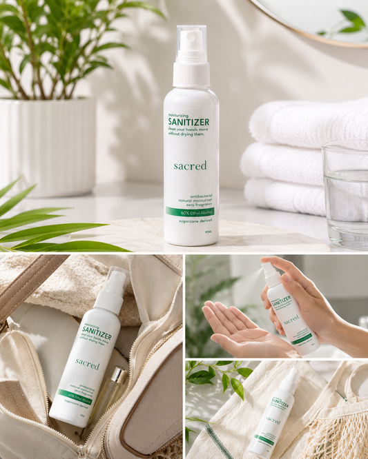 BUNDLE OF 3 | Sacred ZERO FRAGRANCE Sanitizer 90ML Antibacterial, Instant & Deep Hydration, Safe for Newborns