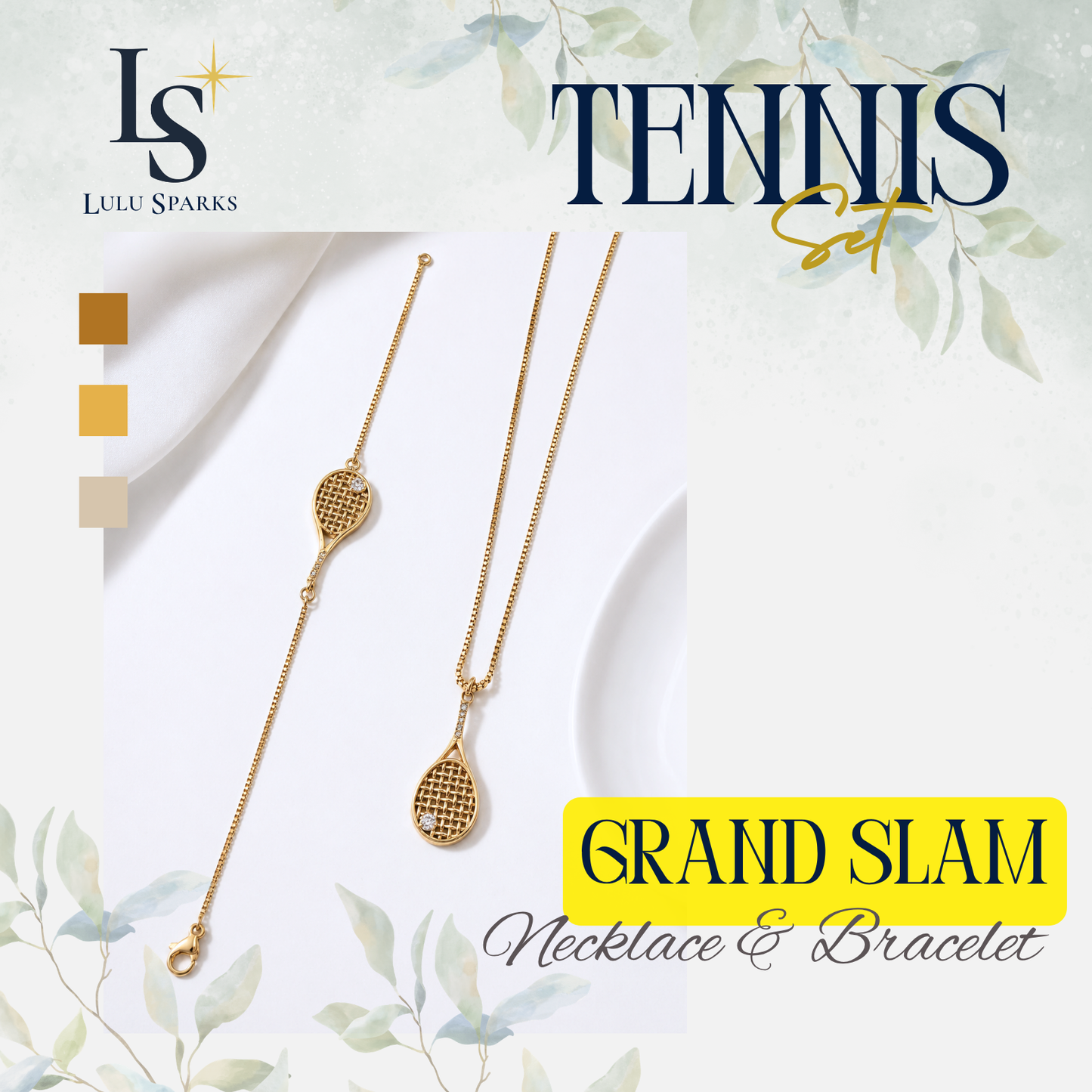 TENNIS SET | Lulu Sparks GRAND SLAM Necklace & Bracelet 18K PVD Gold Hypoallergenic Water/Sweat/Tarnish Resistant Jewelry
