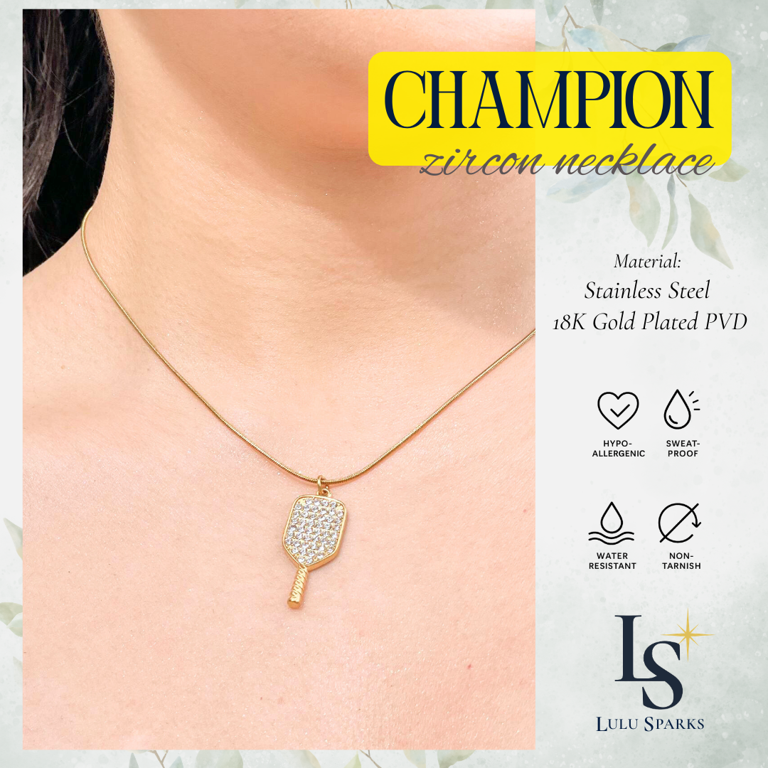 Pickle Sparkle Champion Necklace Pickleball Series 18K PVD Gold