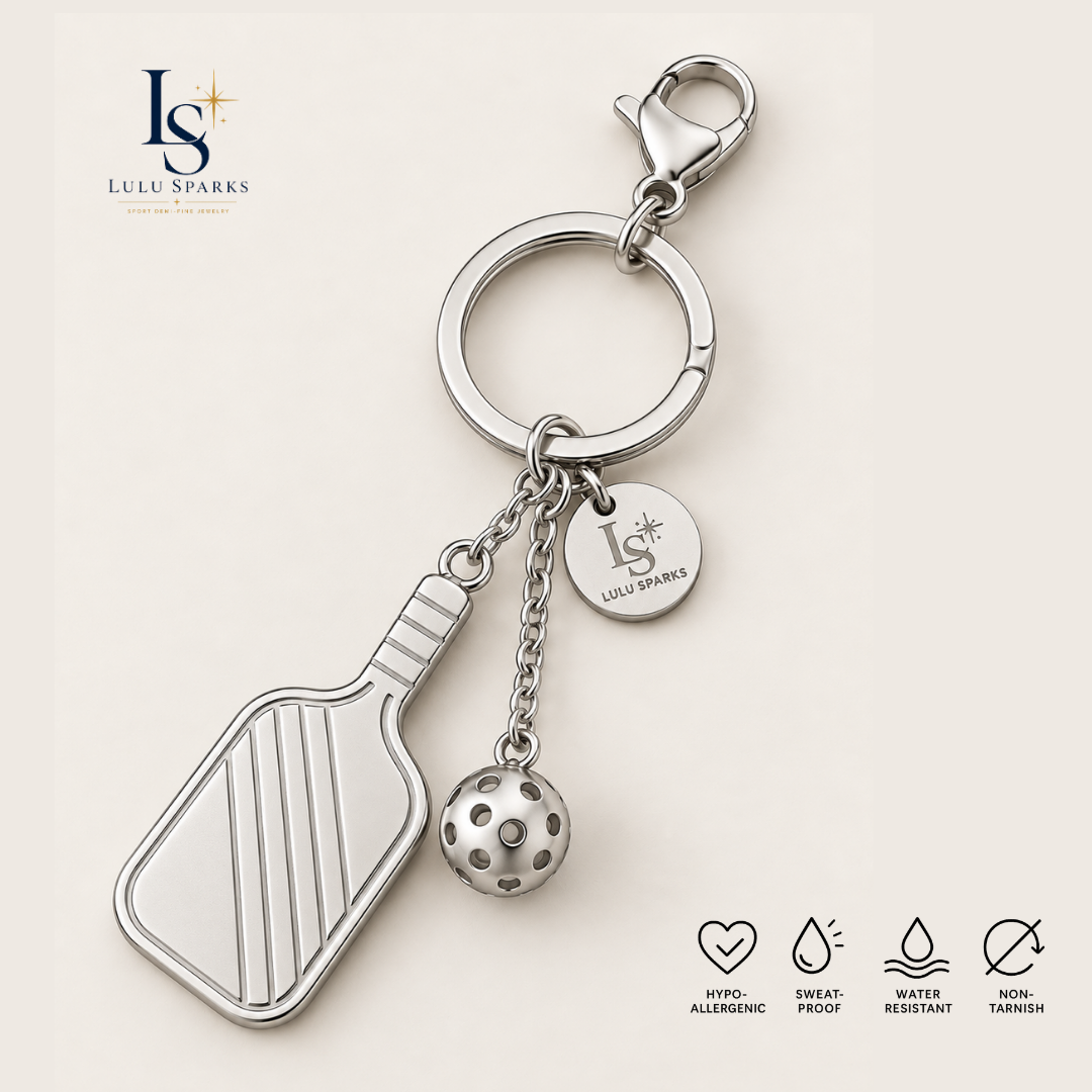 PADDLE BAG CHARM | Pickleball Keychain Stainless Steel Hypoallergenic Water/Sweat/Tarnish Resistant Jewelry