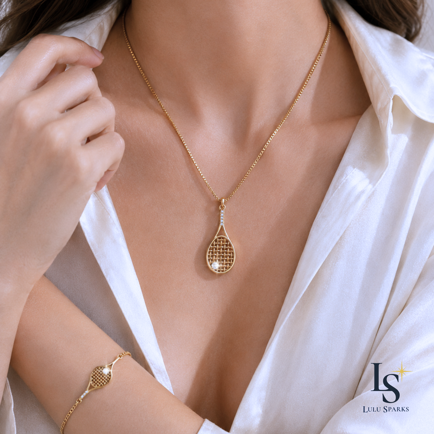 TENNIS SET | Lulu Sparks GRAND SLAM Necklace & Bracelet 18K PVD Gold Hypoallergenic Water/Sweat/Tarnish Resistant Jewelry