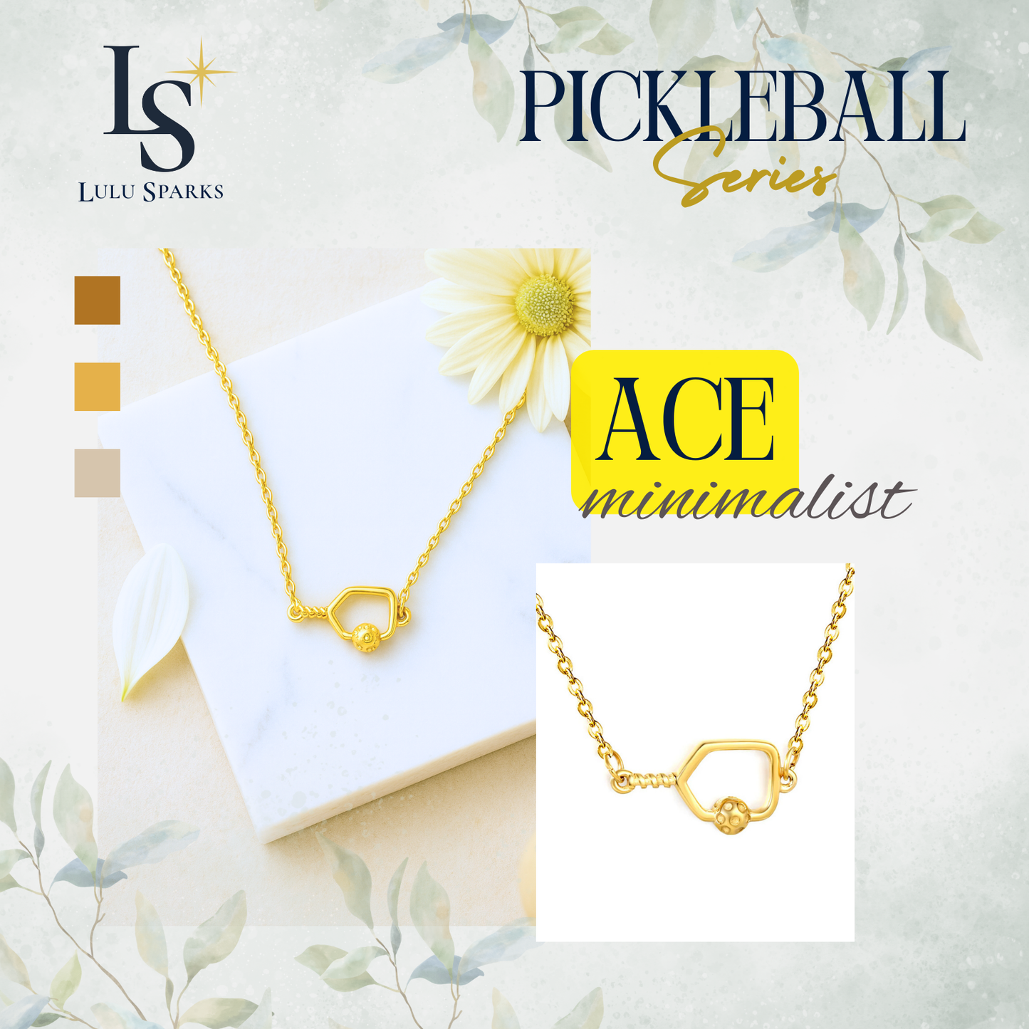 Pickle Sparkle Ace Necklace Pickleball Series 18K PVD Gold